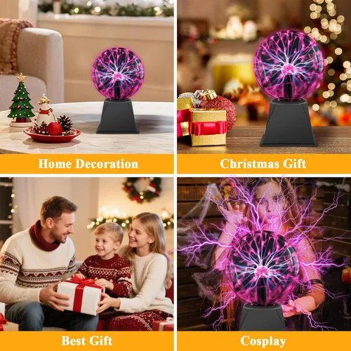 Vista 4 de DELIPOP Bola de plasma de 8 pulgadas, luz roja con cable enchufable, lámpara de bola de plasma mágica, luz de discoteca sensible al tacto y al