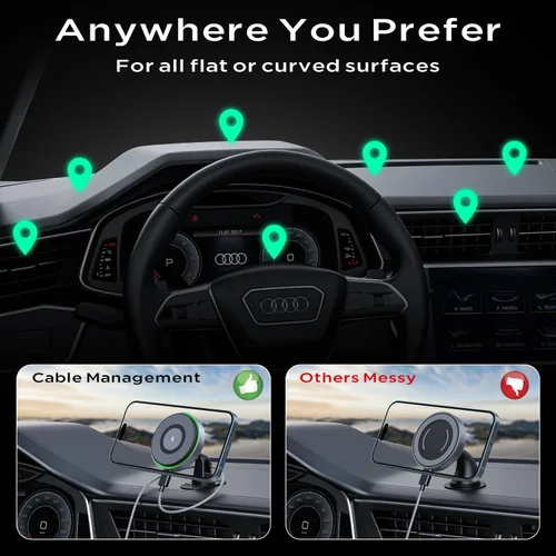 Vista 7 de Cargador de coche MagSafe, cargador inalámbrico magnético de 15 W, soporte de teléfono para salpicadero de ventilación de aire, soporte universal