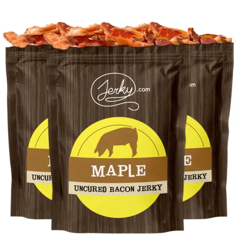 Vista 5 de Barbecue Bacon Jerky - Hecho con tocino real - mundialmente famoso, cecina de tocino en lotes pequeños - Bolsa de 1.75 onzas
