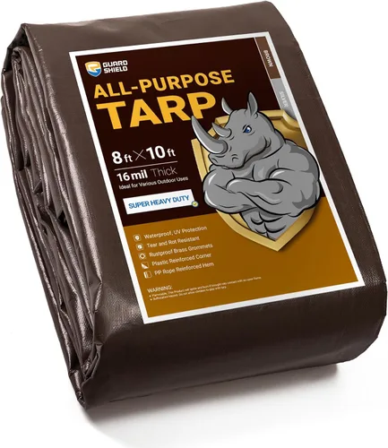 Vista 21 de GUARD SHIELD Lona súper resistente de color negro/plateado de 6 x 8 pies, lona impermeable de 16 mil de grosor, resistente a los rayos UV y a