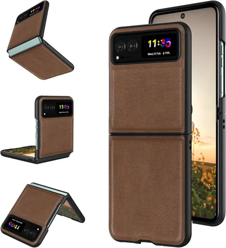 Vista 10 de Cresee Funda para Motorola Razr 2023 - Funda trasera de PU de cuero vegano y parachoques de PC duro para Moto Razr 2023 - Negro