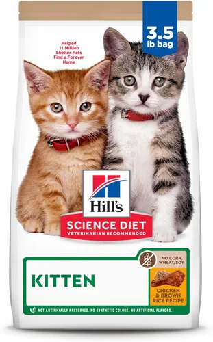 Hill's Science Diet Kitten, Kitten Premium Nutrition, Alimento seco para gatos, sin maíz, trigo, pollo con soja y arroz integral, bolsa de 3.5 libras
