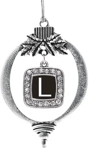 Vista 32 de Inspired Silver - Mis iniciales - Adorno con dije de letra S - Adornos navideños cuadrados de plata con joyas de circonita cúbica