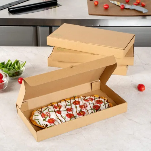 Vista 7 de Restaurantware Eco Pie - Cajas de pan plano para llevar de 15 x 7 x 1.5 pulgadas, 50 cajas de pizza corrugada resistentes – Sistema de bloqueo