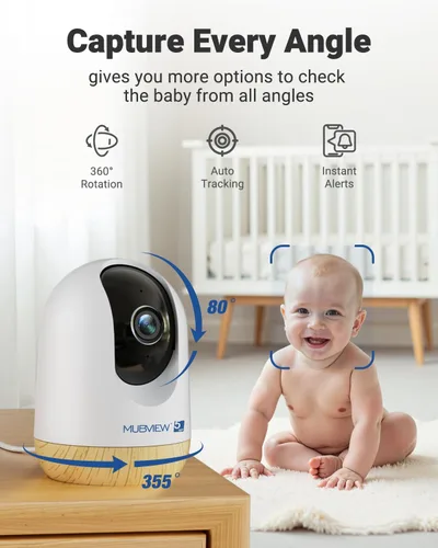 Vista 3 de MUBVIEW Cámara de seguridad para interiores enchufable de 5 MP sin suscripción, cámara WiFi para mascotas de 5/2.4G para interiores con aplicación