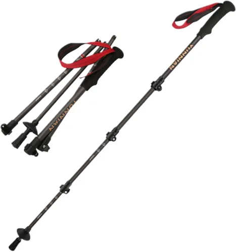 Bastón de senderismo de fibra de carbono – Bastón plegable ultraligero para senderismo con cerraduras ajustables de giro rápido y bolsa de