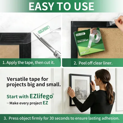 Vista 6 de EZlifego Cinta de Doble Cara Resistente, Cinta Adhesiva de Doble Cara Nano, Cinta de Montaje Transparente Tiras Adhesivas para Colgar Imágenes