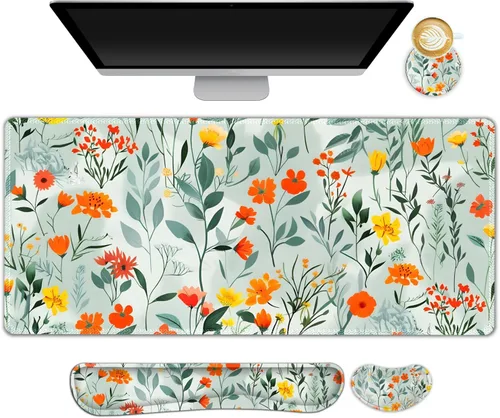 Vista 11 de Juego de alfombrillas de mouse grandes para juegos, 4 en 1, alfombrilla de escritorio extendida para teclado con reposamuñecas, alfombrilla de mouse