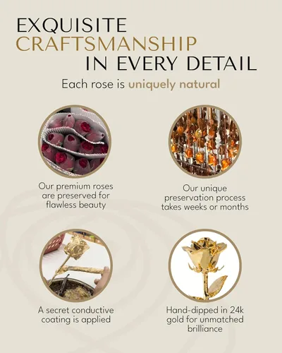 Vista 6 de Forever Rose Rosa real bañada en oro de 24 quilates, hecha a mano, flor preservada de larga duración en corazón acrílico (una rosa) y caja dorada