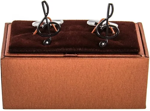 Vista 2 de MRCUFF Par de gemelos de notas musicales con clave de agudos en una caja de regalo de presentación y paño de pulido