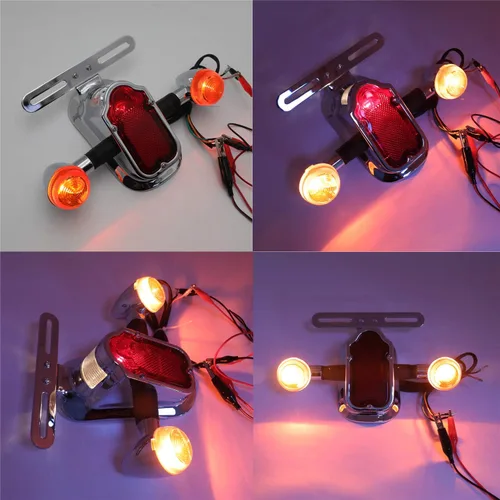Vista 6 de Luz trasera de freno de motocicleta cromada ámbar con señal de giro compatible con motocicletas de gran cilindrada