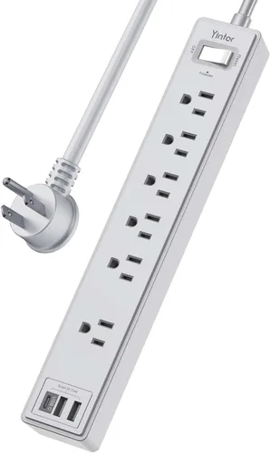 Vista 11 de Regleta protectora contra sobretensiones de 6 pies, cable de extensión Yintar con 6 salidas de CA y 3 puertos USB para el hogar, oficina, artículos