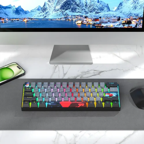 Vista 8 de Teclado para juegos 60% portátil con cable, teclado mecánico ultra compacto, retroiluminación RGB, interruptor rojo para Windows PC y portátiles