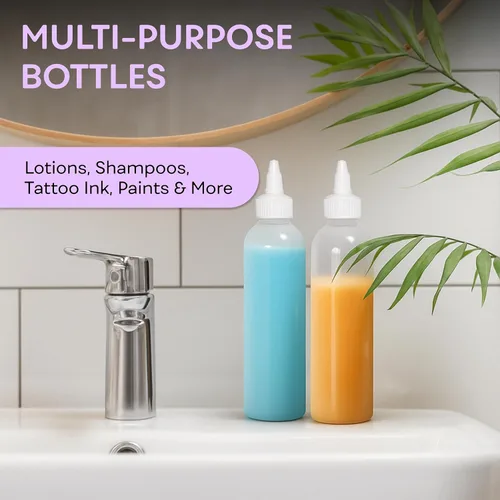 Vista 4 de BRIGHTFROM Botellas aplicadoras con tapa giratoria, plástico transparente de 8 onzas sin BPA, vacías, exprimidas, recargables, boquilla