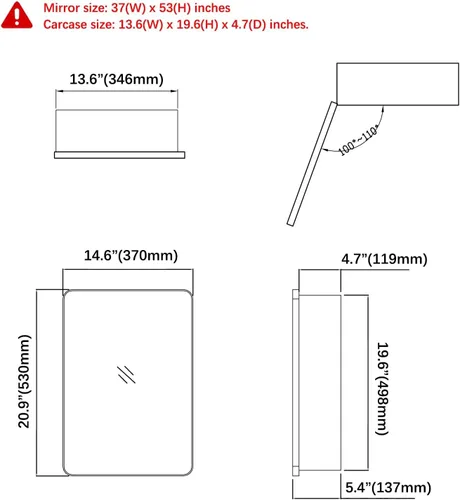 Vista 3 de Fundin Armario de acero inoxidable con espejo de medicina para baño con puerta enmarcada negro mate, estantes múltiples, 15 x 21 pulgadas