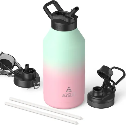 Botella de agua para hombre de 64 onzas con aislamiento de acero inoxidable con popote