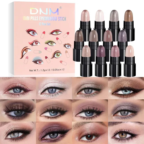 Vista 10 de AMY'S DIARY Set de maquillaje con lápiz de sombra de ojos con purpurina de 12 colores, lápiz de sombra de ojos ahumada, lápiz DNM, impermeable