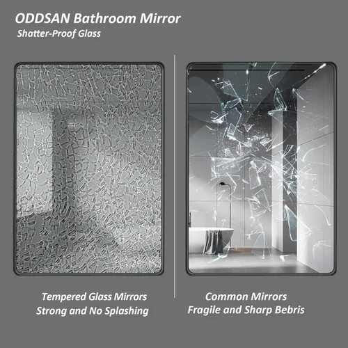 Vista 7 de ODDSAN Espejo de baño con marco negro mate de 40 x 32 pulgadas, modernos espejos rectangulares de metal para pared de tocador, esquinas redondeadas