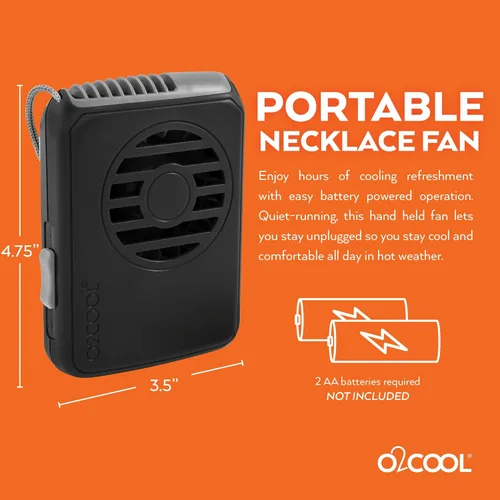 Vista 5 de O2COOL Ventilador de Collar Deluxe, Funciona con Pilas, para Enfriamiento Personal con Correa Ajustable (Negro)