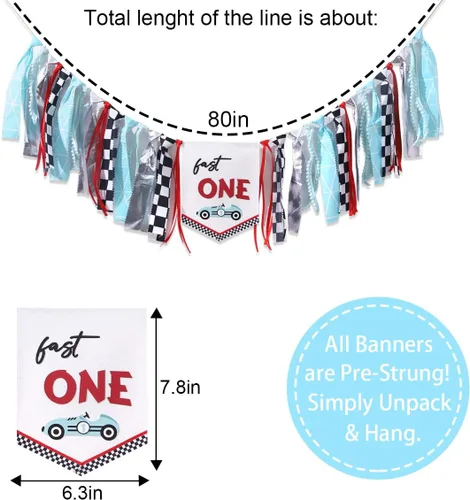 Vista 4 de Cartel para silla alta Fast One – Cartel de primer cumpleaños de coche de carreras, decoración de cumpleaños temática de coche de carreras