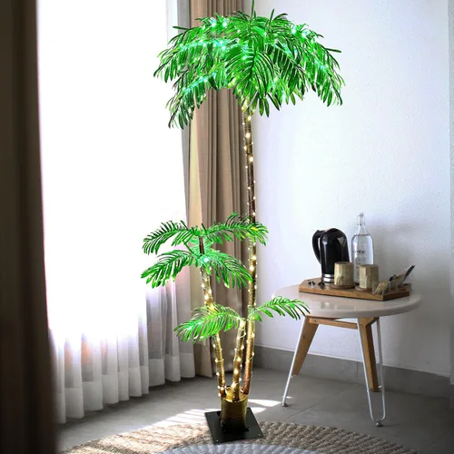 Vista 6 de Montex Palmera con luz LED de 6 pies con control remoto, árbol artificial con luz LED que cambia de color, árbol de coco tropical para piscina