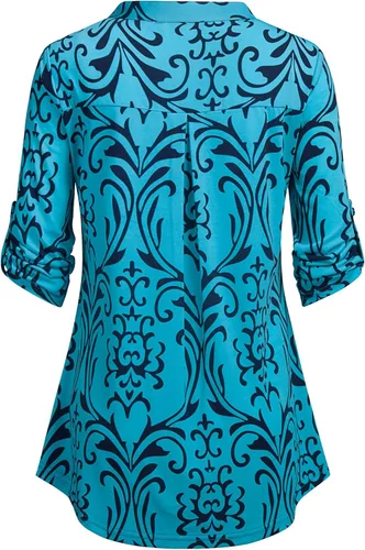Vista 3 de BEPEI - Blusas florales de gasa para mujer, camiseta con manga de 34, cremallera y cuello en V