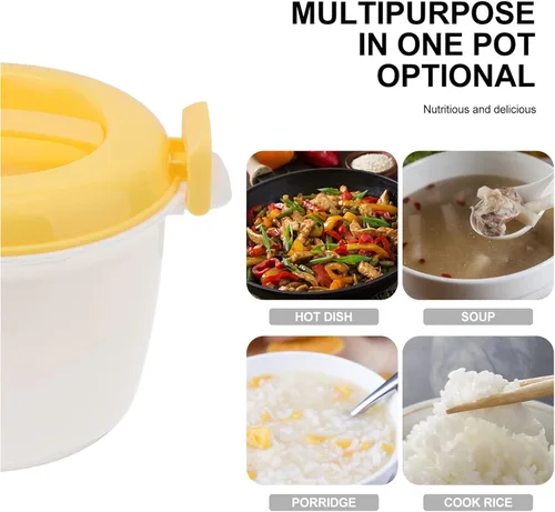 Vista 5 de Contenedor de comida para microondas Microondas Arrocera Contenedor de alimentos: 1L Cocina de pasta Horno Olla de arroz Vaporizador Microondas