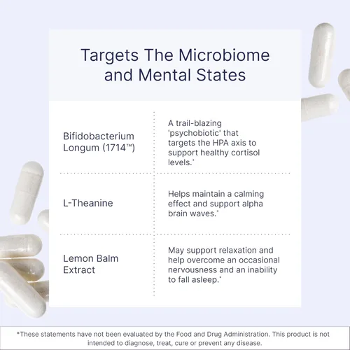 Vista 4 de Microbiome Labs Zenbiome Sleep - Suplemento de teanina L con extracto de bálsamo de limón y probióticos con Bifidobacterium Longum - Ayuda a calmar