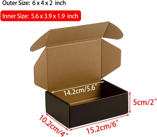 Vista 2 de Cajas de envío de 6x4x2 pulgadas, paquete de 25, cajas de embalaje de cartón corrugado para pequeñas empresas, negras