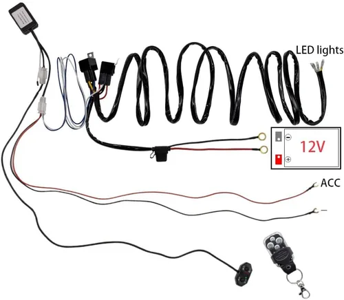 Vista 5 de Kit de arnés de cableado de doble color/haz alto y bajo con control remoto DC12V Máximo 300W 40A Luces LED Cable de núcleo de 14AWG Arnés