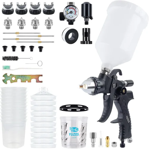 YUZES HVLP - Kit de pistola pulverizadora - 4 boquillas (1.4/1.7/2.0/0.098 in), pistola de pintura automática para automóviles, muebles y bricolaje,