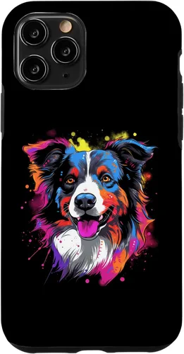 Vista 10 de Funda con diseño de salpicaduras de color arcoíris retro para iPhone 15 Border Collie