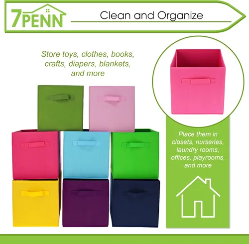 Vista 3 de 7Penn Cesta de almacenamiento – 8 cestas de tela colorida con asa – para el hogar, la oficina o las aulas