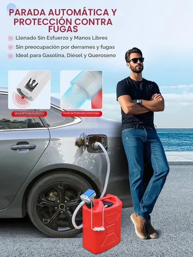 Vista 5 de Bomba de transferencia de combustible de 3.2 GPM, USB tipo C y batería AA, bomba de líquido portátil de manguera de 51 pulgadas con sensor de parada