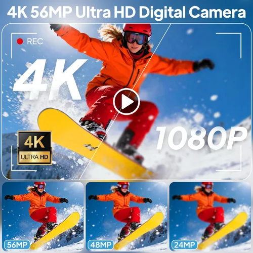 Vista 2 de Cámara digital 4K para fotografía, Focusinc de 56 MP y 3 pulgadas, pantalla abatible de 180°, enfoque automático para vlogging y cámara de disparo