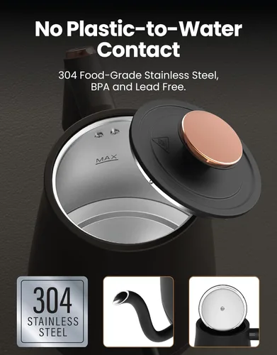 Vista 4 de Vianté Electric Gooseneck Pour Over Kettle with Precise Temperature Control for Coffee & Tea. Rapid Boil, BPA-Free Stainless Steel. Includes Free