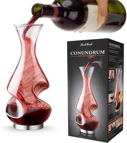 Vista 14 de Final Touch L'Grand Conundrum Aerator Decantador de Vino Botella Completa - 25.4 Oz. Vidrio de Cristal Transparente de Calidad Soplado a Mano