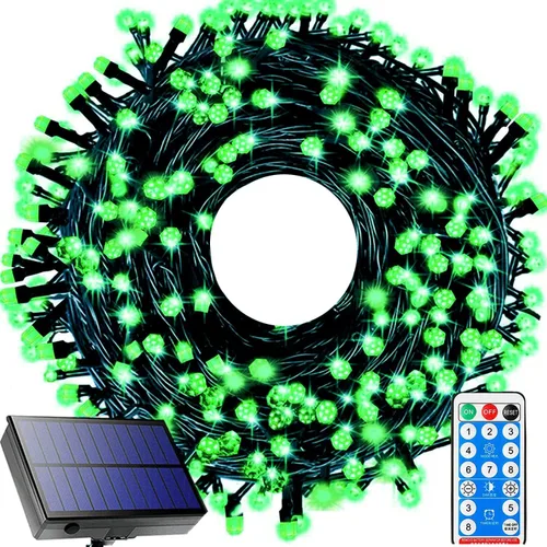 Vista 10 de Tira de luces solares para exteriores, 115 pies, 300 luces LED solares de Navidad con control remoto, 8 modos de iluminación, impermeables, luces