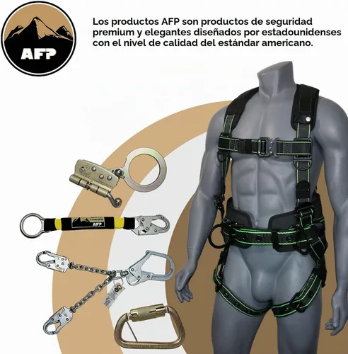Vista 8 de AFP Arnés de seguridad de cuerpo completo de protección contra caídas Premium, cinturón de soporte de 8" de grosor, anillos en D de aluminio Bandera
