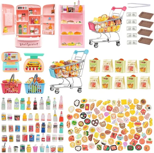 Vista 9 de HKLMRO 150 piezas de botellas de comida y bebida en miniatura, latas de refresco para casa de muñecas de adultos, juguetes de simulación de cocina
