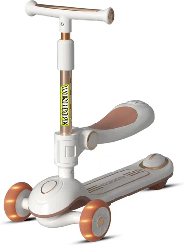 Foldable Car-Themed 3 Wheel Kids Scooter, Light-Up, Ages 3-8 Blanco