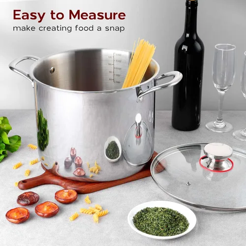 Vista 4 de Olla grande de acero inoxidable de 12 cuartos con tapa, olla de sopa de cocina de tres capas Onader