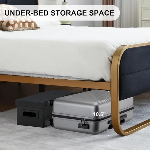 Vista 4 de VELOCAVA Cama tapizada de metal redondeada tamaño King con cabecera única, plataforma de terciopelo suave, almacenamiento de cama con base de metal