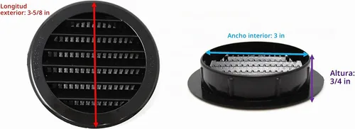 Vista 3 de Rejilla de ventilación de aire tipo soffit redonda de plástico de 3 pulgadas con malla para reptiles (12, negro)