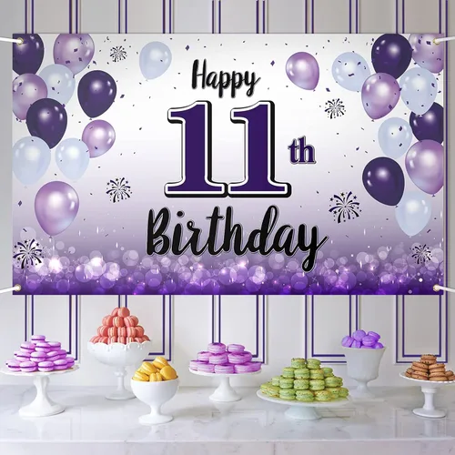 Vista 9 de Decoraciones de feliz cumpleaños número 10, cartel grande de globo morado para cumpleaños número 10, suministros para fiesta de cumpleaños de 10