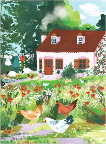 Vista 2 de Galison Cottage Wildflowers – Rompecabezas de 1000 piezas con hermosas ilustraciones de la vida en el campo inglés