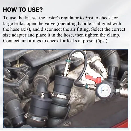 Vista 10 de Angchun Kit de prueba de fugas de Boost - Kit de prueba de fugas de Turbo Boost 9 piezas, probador de fugas del sistema Turbo con 4 pares
