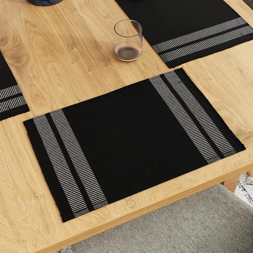Encasa XO Juego de 6 manteles individuales de comedor, color negro escalera, tapete de mesa de algodón acanalado fino, tamaño 18 x 13 pulgadas,