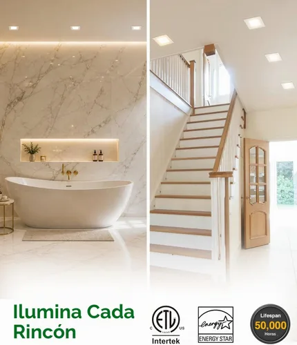 Vista 9 de zouzai juego de 12 luces LED empotrables cuadradas de 4 pulgadas para recortes redondos, luz descendente ultrafina de 5 CCT seleccionable y Blanco
