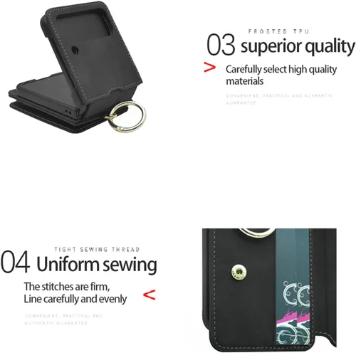 Vista 5 de Asuwish Funda para teléfono Samsung Galaxy Z Flip 3 5G 2021 con anillo para correa cruzada, cordón, soporte para tarjeta de crédito, accesorios